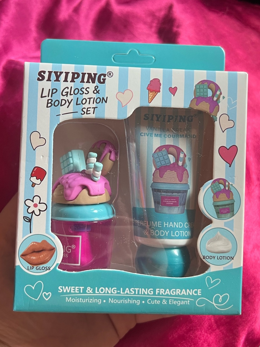 Cupcake Themed Pink Lip Gloss & Body Lotion Set